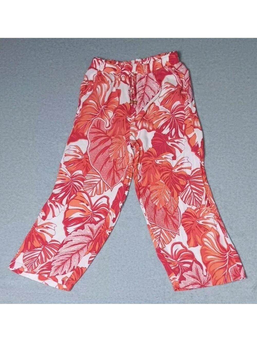 Jane And Delancey Wide Leg Hawaiian Pants Womens Size Small Red And Orange Palm